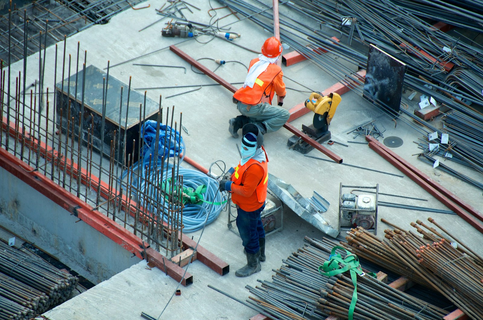 Construction team at work on a building site